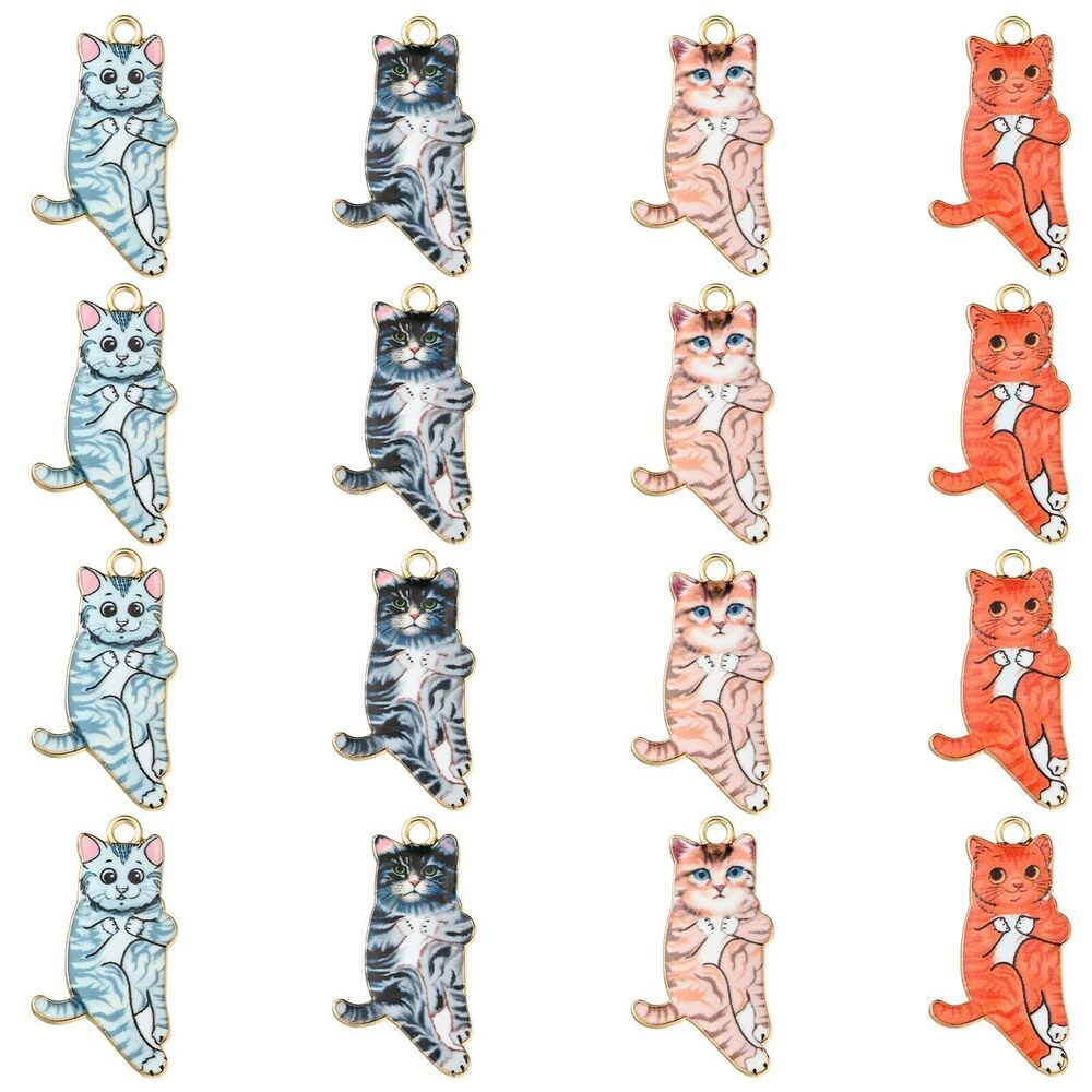 8856 40pcs 4 Styles Enamel Printed Cat Charms - Colorful Kitten and Cute